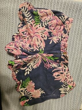 Navy Floral Ruffle Shorts with Pink & Green Print GUC Lilly Pulitzer